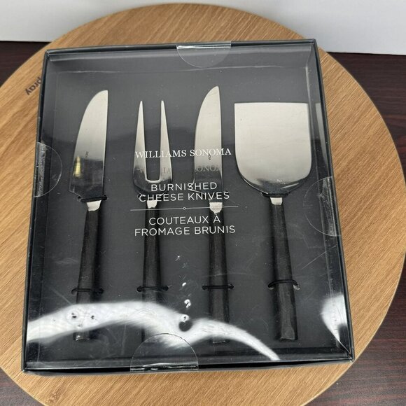 William Sonoma Burnished Cheese Knives Set Spreader Fork Narrow & Wide Blade NEW - Picture 3 of 4